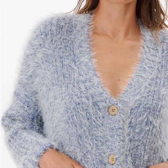 Rip Curl Fuzzy Baby Blue Lightweight Cardigan Sweater - Picture 12 of 16
